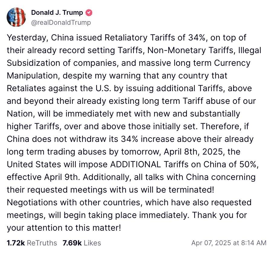 Trump Gives China Ultimatum Face Crushing 50% Tariff Hike